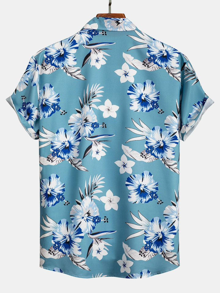 Chemise à boutons imprimée florale tropicale et shorts de bain