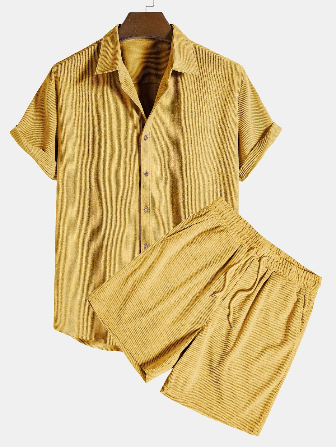 Chemise à manches courtes en velours côtelé avec boutons et shorts