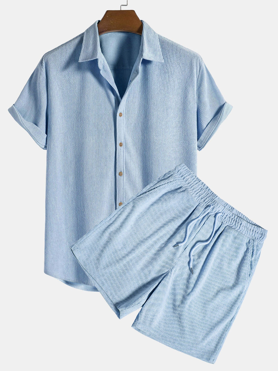 Chemise à manches courtes en velours côtelé avec boutons et shorts
