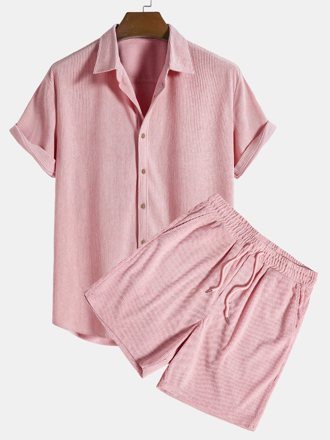 Chemise à manches courtes en velours côtelé avec boutons et shorts
