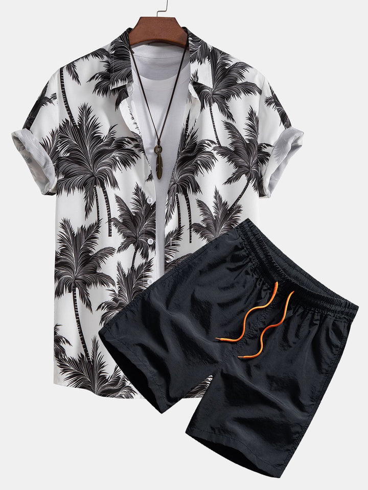 Chemise à boutons imprimée palmiers & short de bain