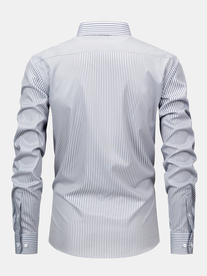 Chemise à rayures à manches longues avec boutons & Pantalon droit à taille élastique