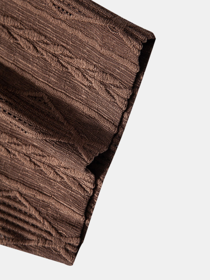 Chemise cubaine Jacquard géométrique et pantalon en lin à jambe droite