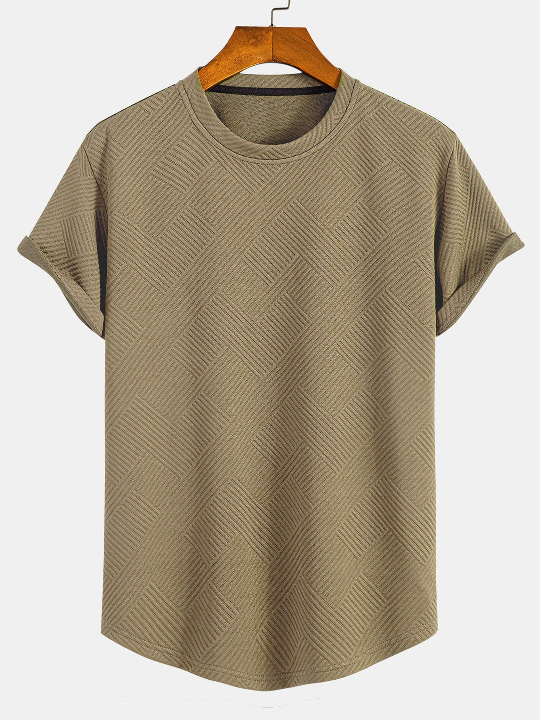 T-shirt à manches courtes en jacquard rayé avec ourlet en arc