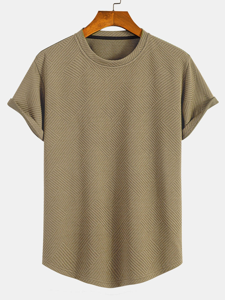 T-shirt à manches courtes en jacquard rayé avec ourlet en arc