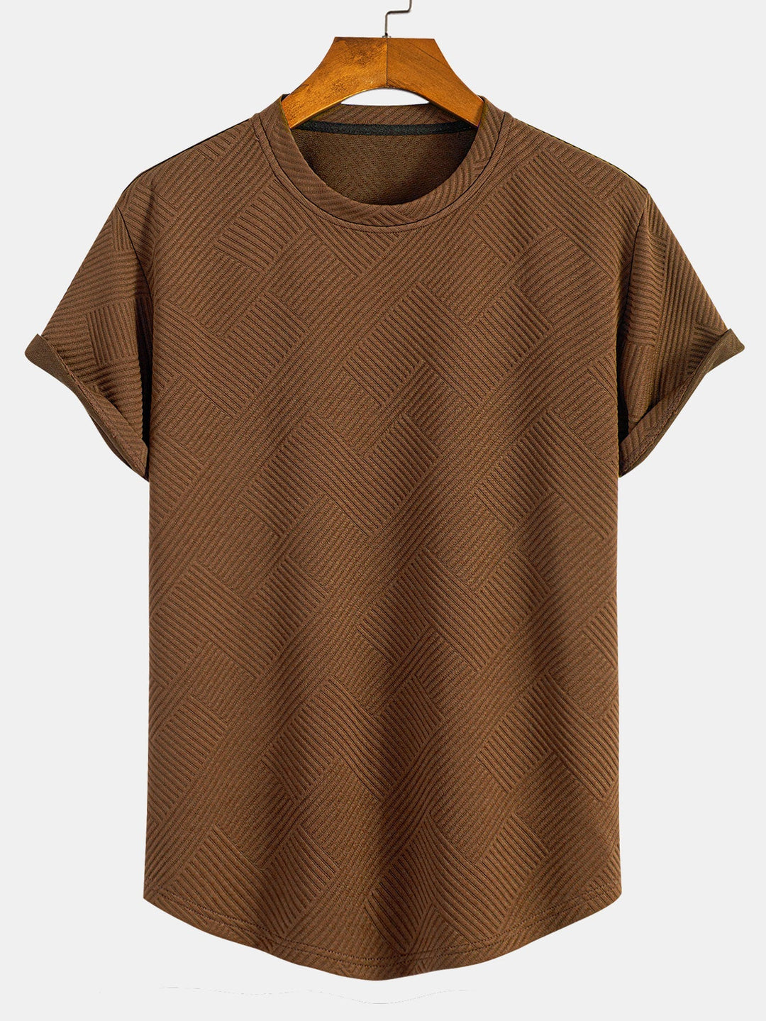 T-shirt à manches courtes en jacquard rayé avec ourlet en arc