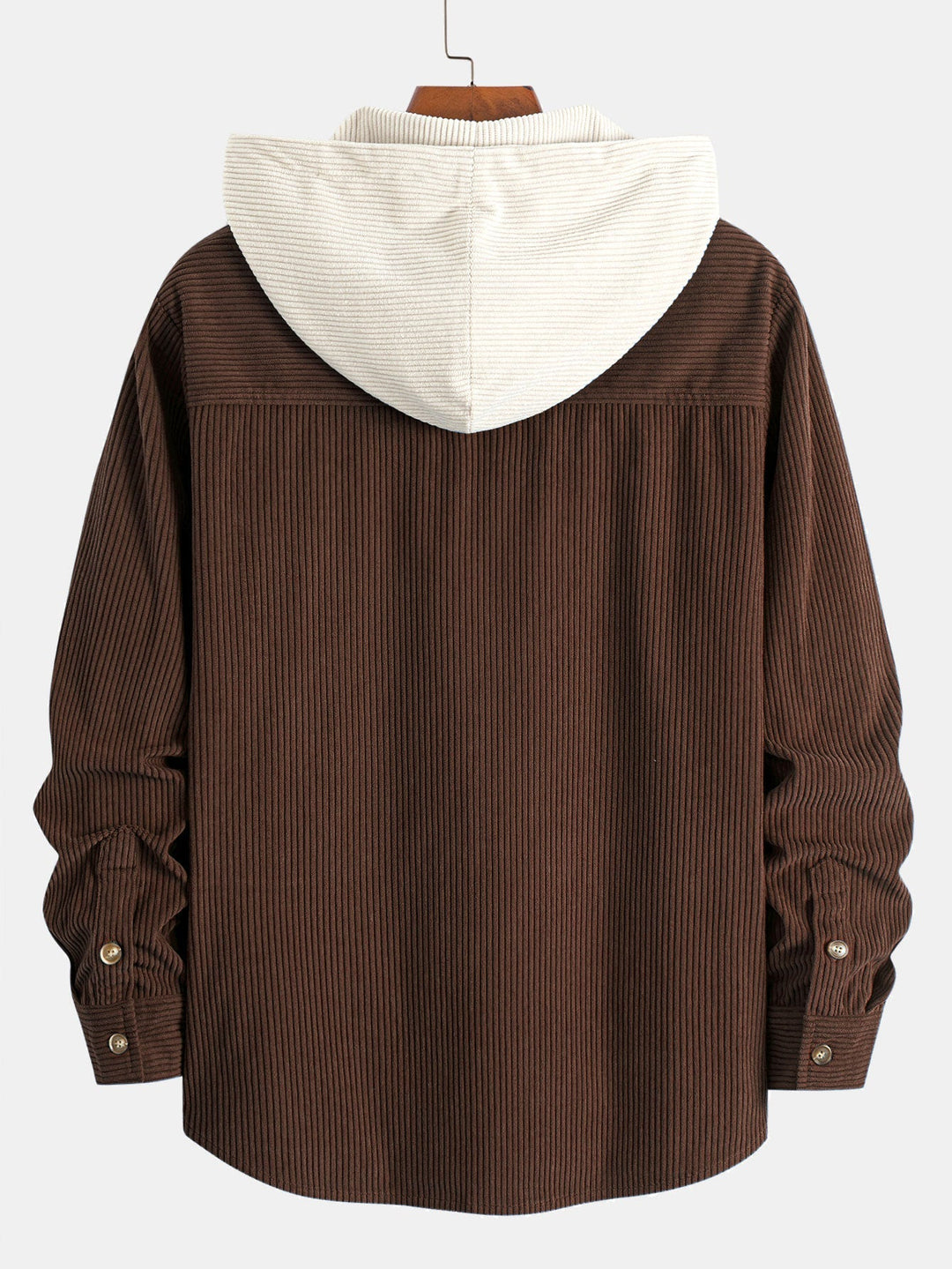 Chemise à capuche en velours côtelé contrasté à manches longues