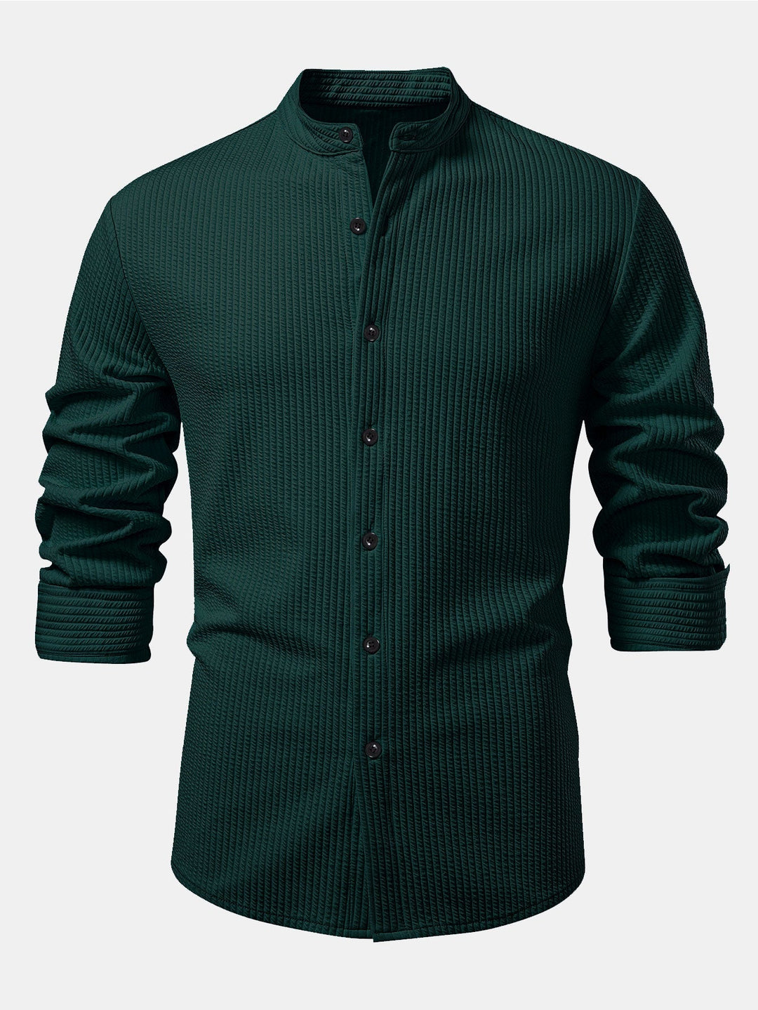 Chemise côtelée à col montant, coupe muscle, manches longues