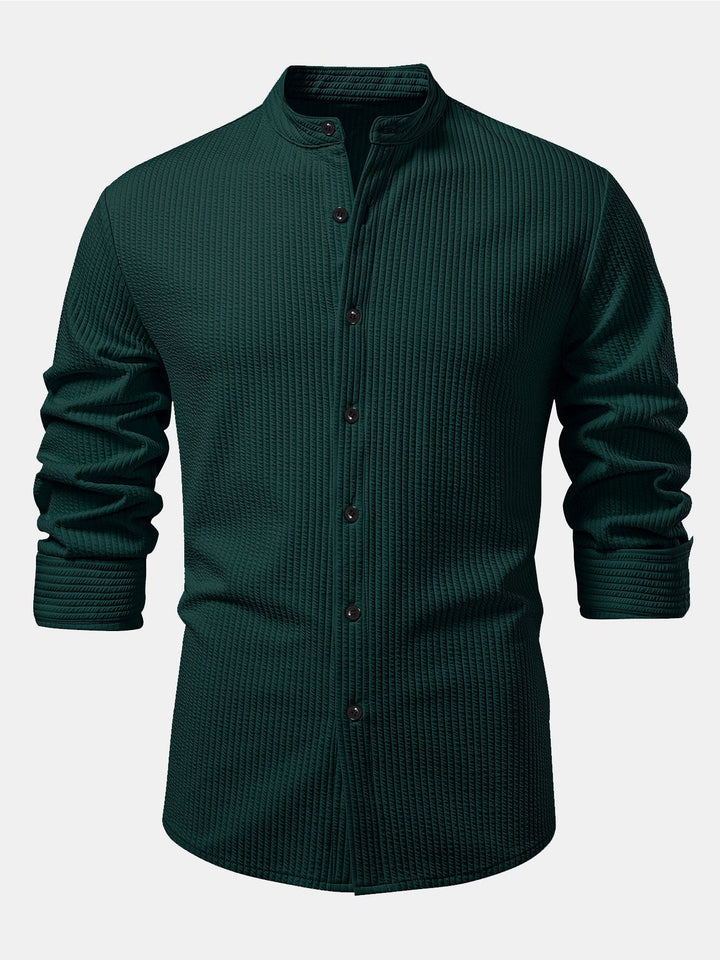 Chemise côtelée à col montant, coupe muscle, manches longues