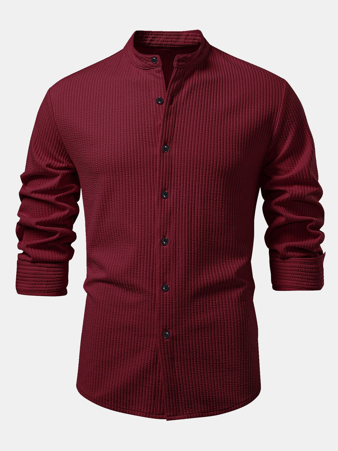 Chemise côtelée à col montant, coupe muscle, manches longues