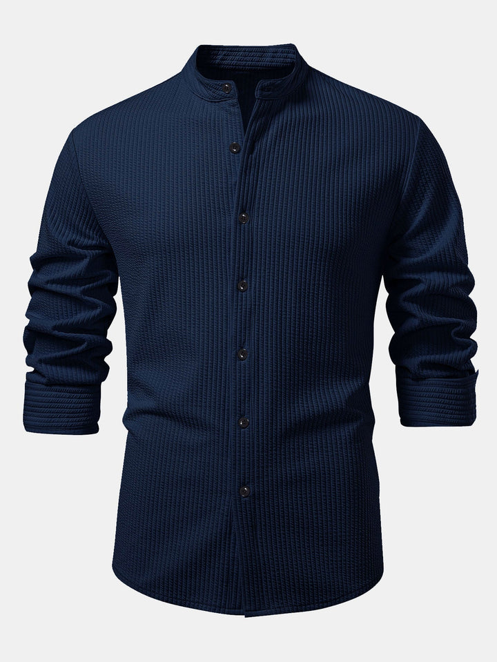 Chemise côtelée à col montant, coupe muscle, manches longues