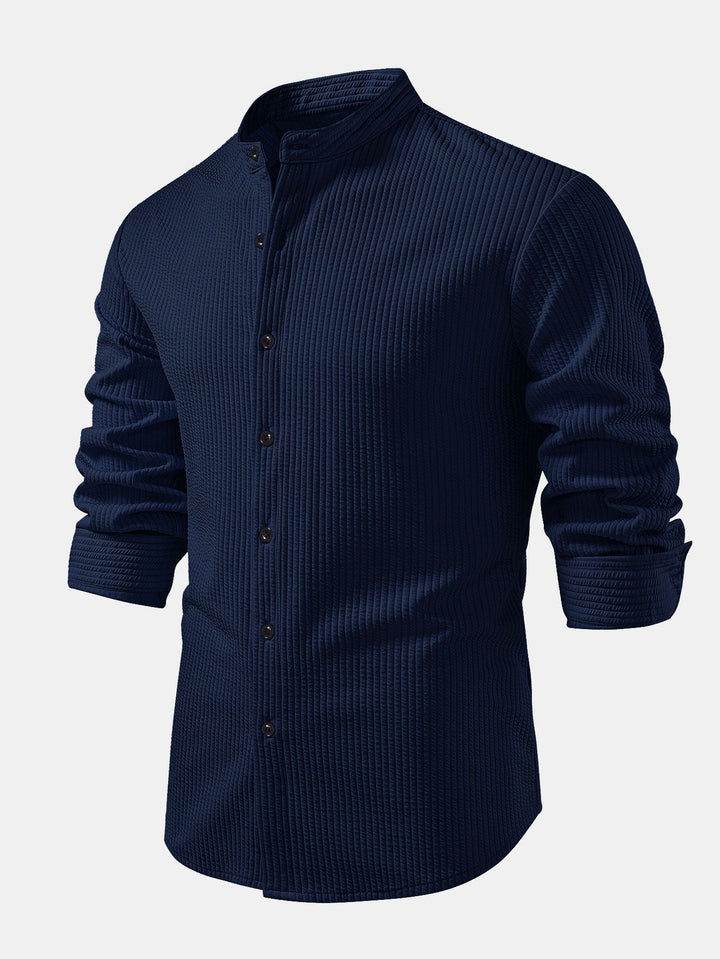 Chemise côtelée à col montant, coupe muscle, manches longues