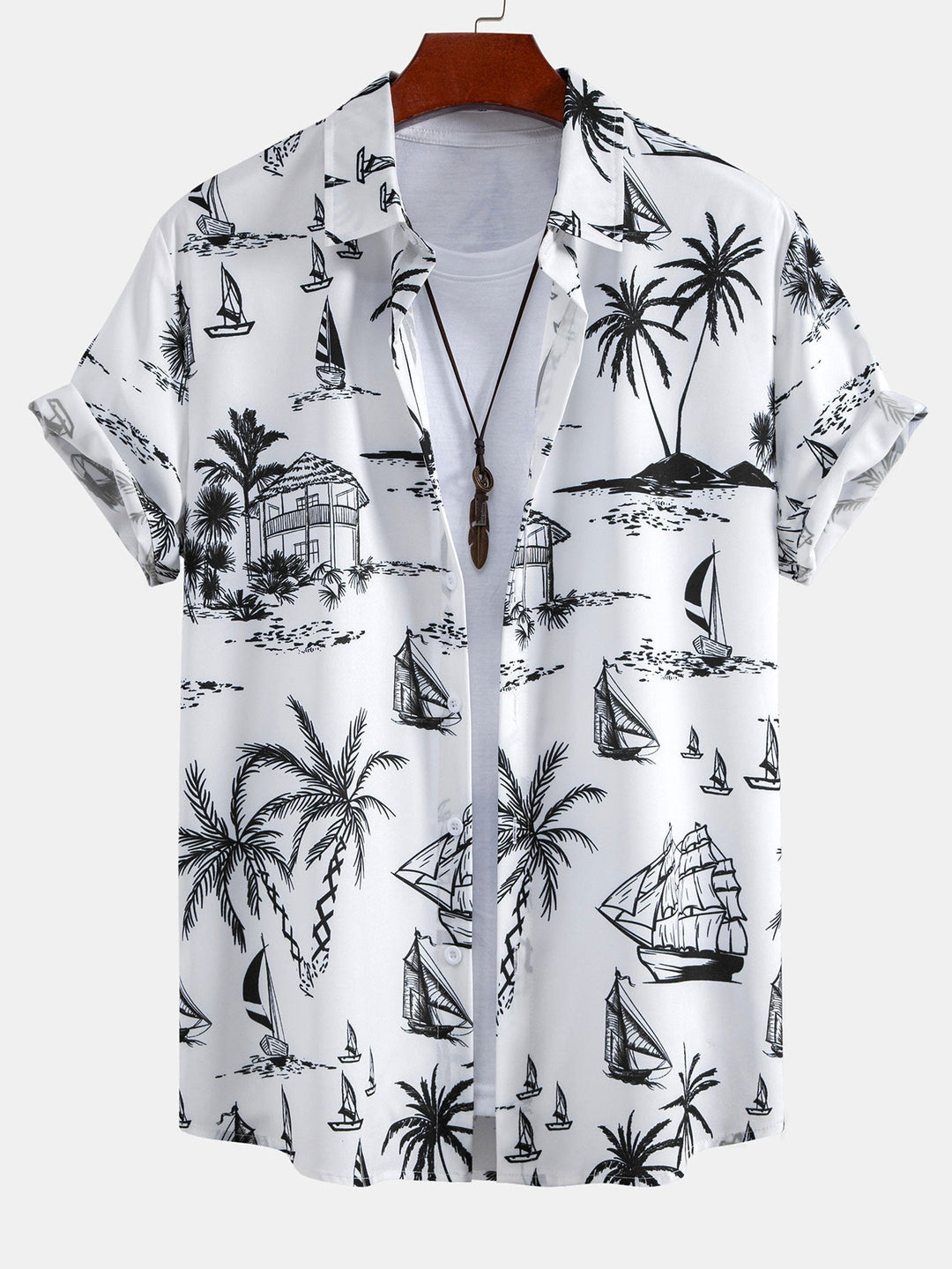 Chemises Boutonnées et Shorts de Bain à Imprimé Île