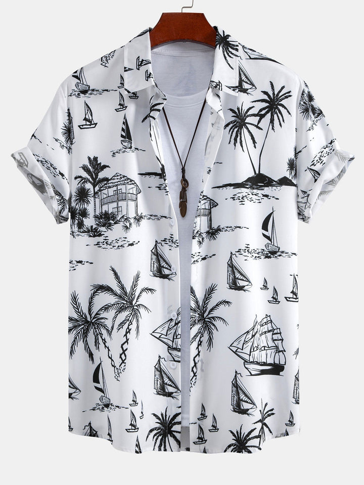 Chemises Boutonnées et Shorts de Bain à Imprimé Île