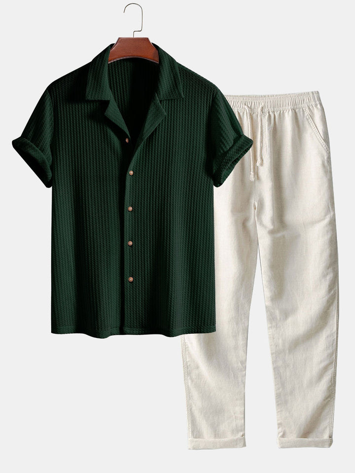 Chemise cubaine à manches courtes et pantalon en lin à jambe droite