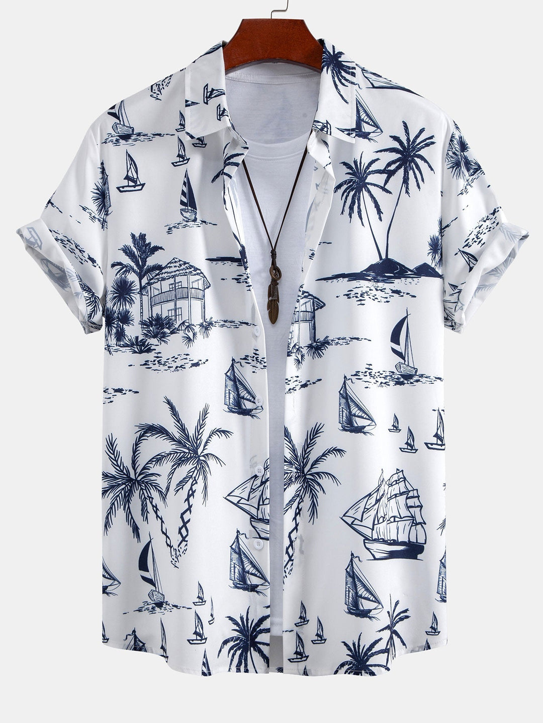 Chemises Boutonnées et Shorts de Bain à Imprimé Île