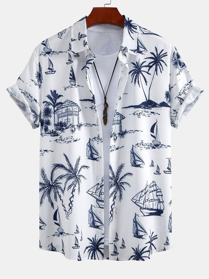 Chemises Boutonnées et Shorts de Bain à Imprimé Île