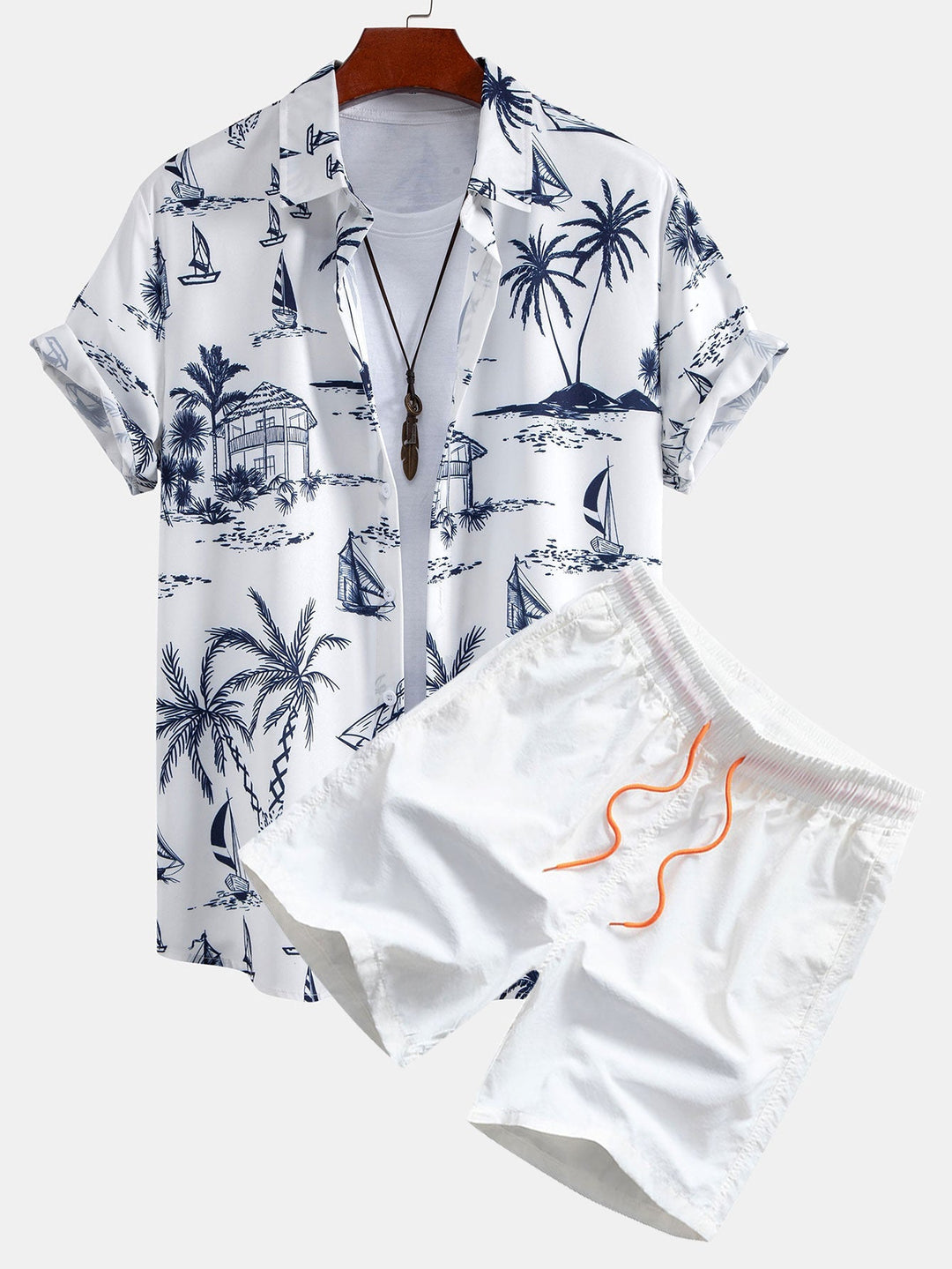 Chemises Boutonnées et Shorts de Bain à Imprimé Île