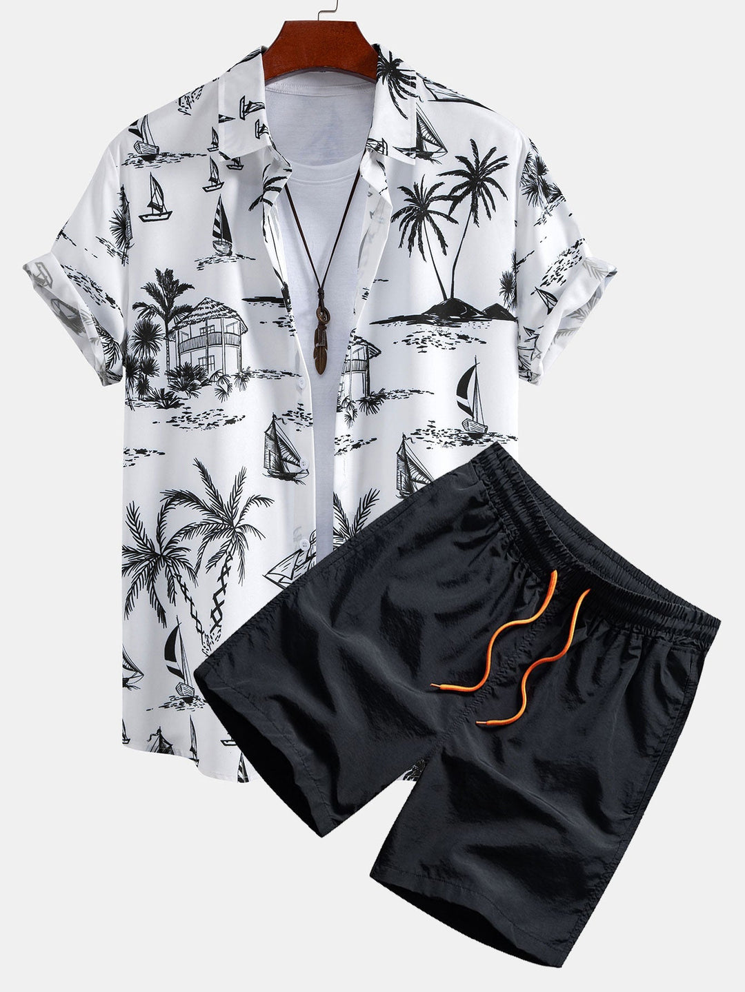 Chemises Boutonnées et Shorts de Bain à Imprimé Île