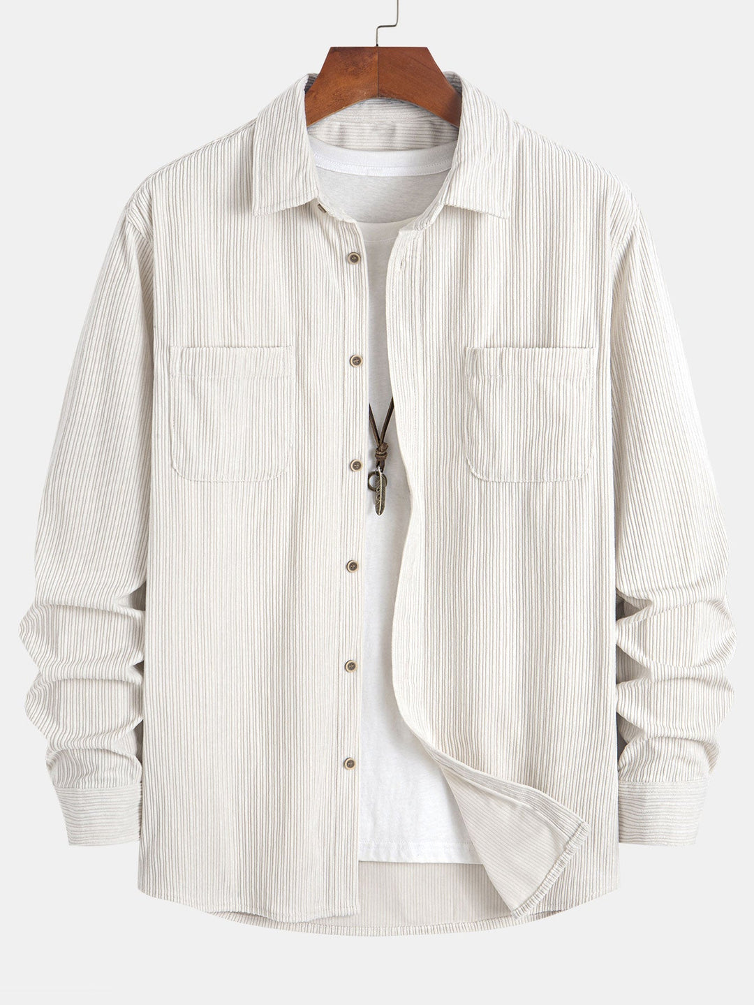 Chemise à manches longues en velours côtelé avec poche et boutons