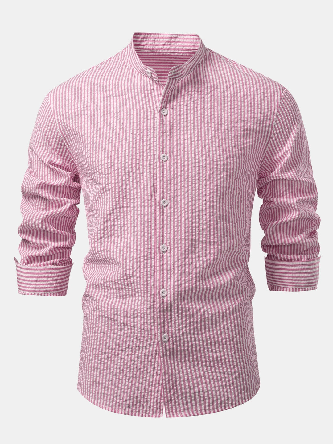 Chemise rayée en seersucker à col montant