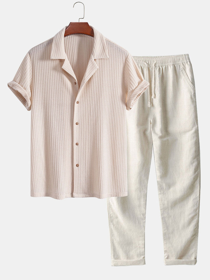 Chemise cubaine à manches courtes et pantalon en lin à jambe droite