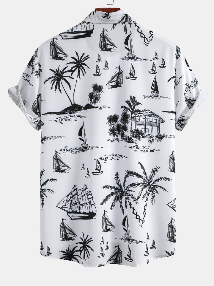 Chemises Boutonnées et Shorts de Bain à Imprimé Île