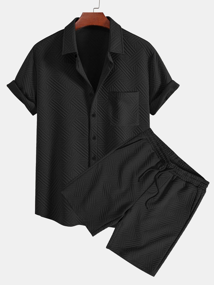Chemise à boutons en jacquard rayé & Shorts à cordon de serrage