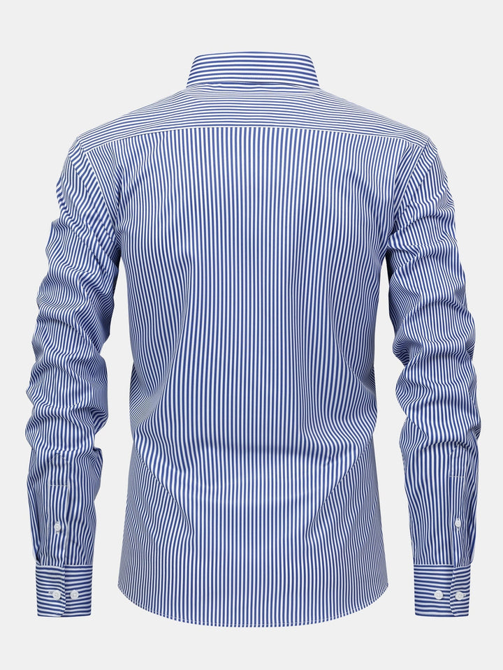 Chemise à rayures à manches longues avec boutons & Pantalon droit à taille élastique