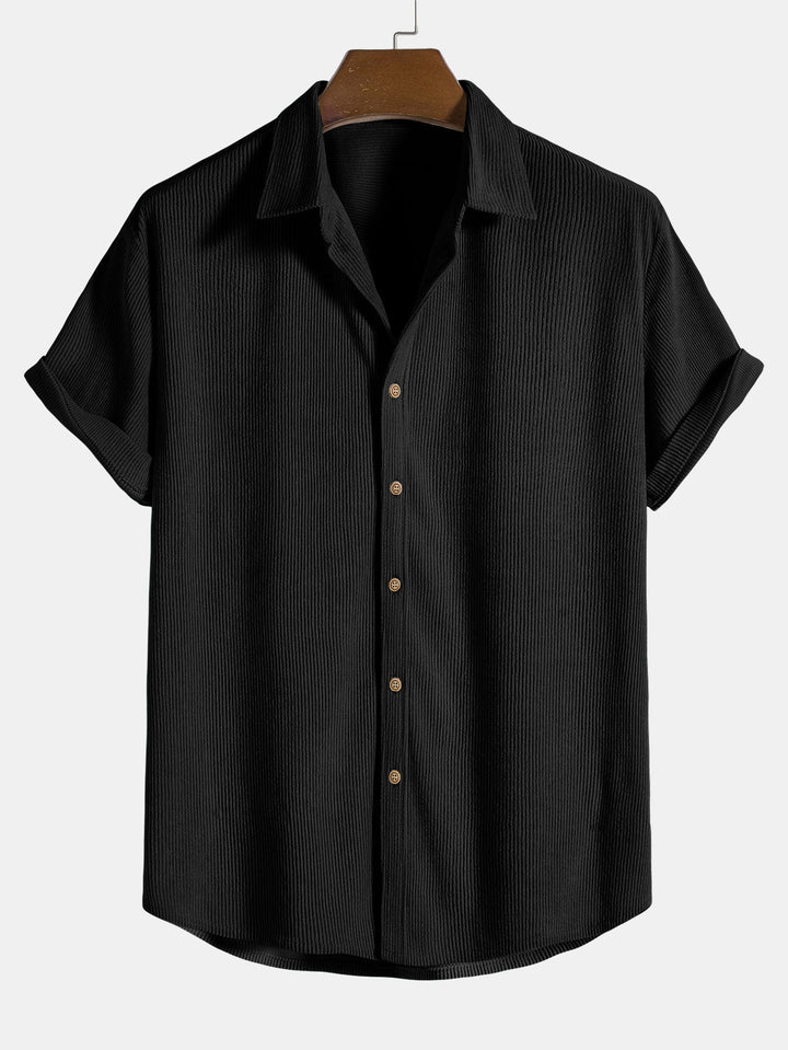 Chemise à manches courtes en velours côtelé avec boutons et shorts