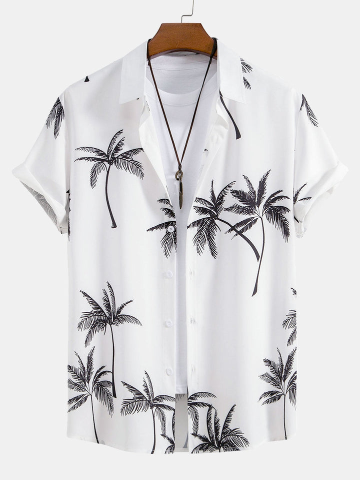 Chemise à boutons imprimée palmiers & Short de bain à rayures