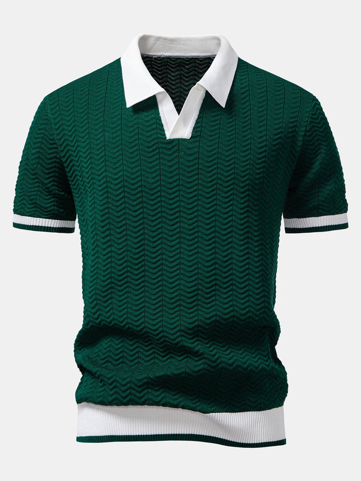 Polo à col en V tricoté à contraste de texture & pantalon fuselé slim fit