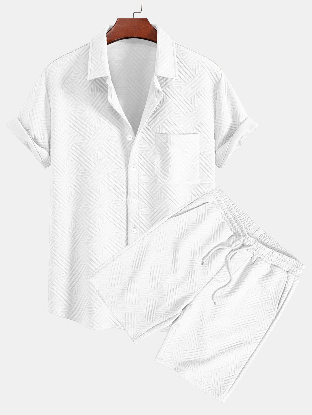 Chemise à boutons en jacquard rayé & Shorts à cordon de serrage