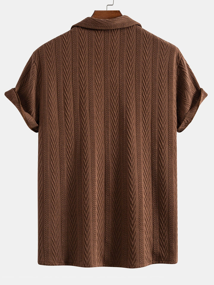 Chemise Cubaine en Jacquard Texturé & Pantalons Droits Texturés Anti-Rides