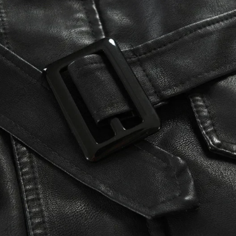 Veste de Moto en Cuir Long Élégante