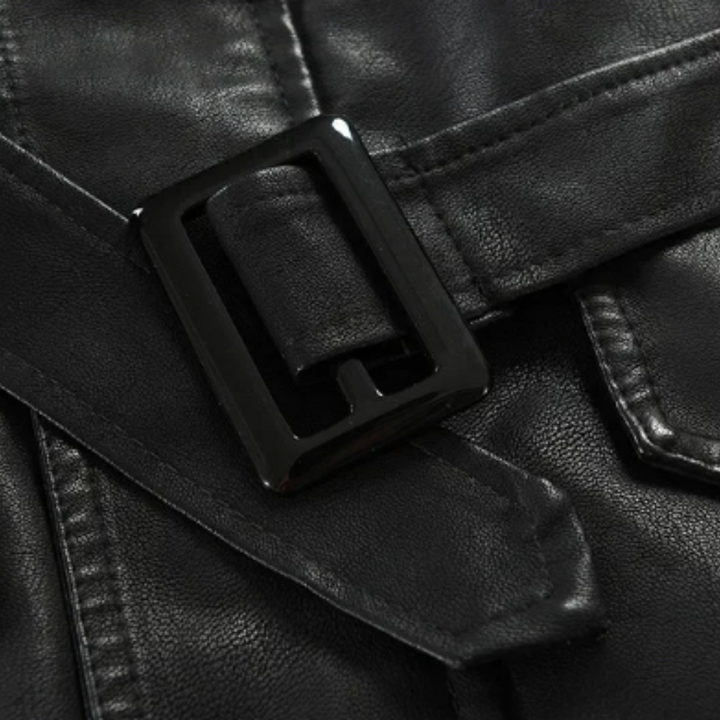 Veste de Moto en Cuir Long Élégante