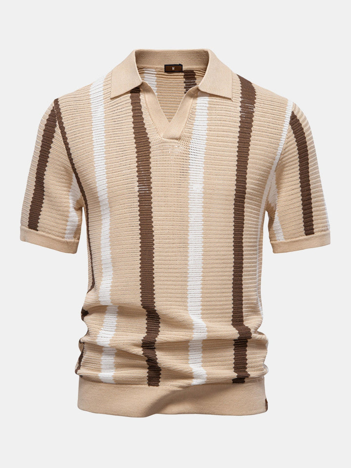 Polo à col en V en maille rayée