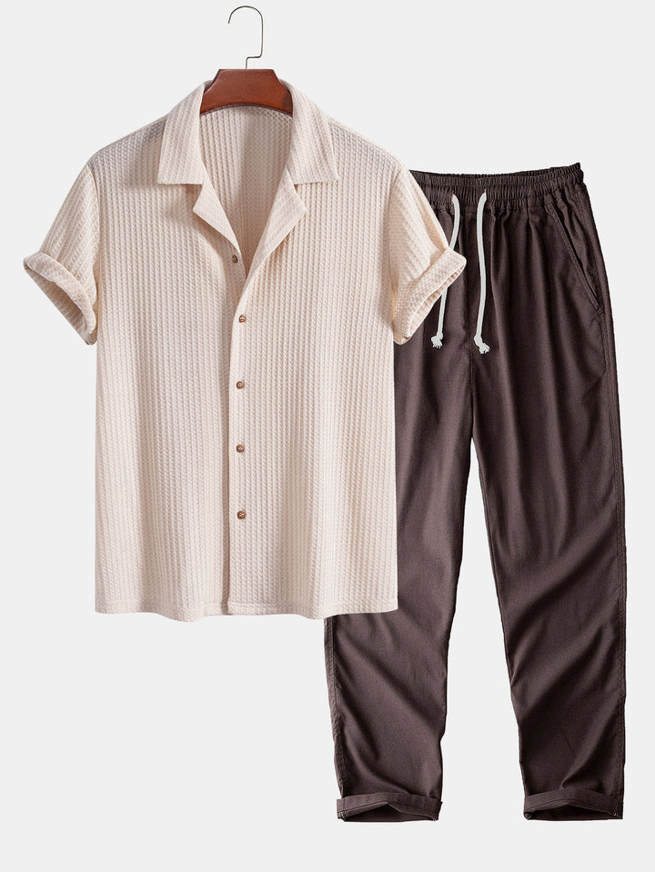 Chemise cubaine à manches courtes et pantalon en lin à jambe droite
