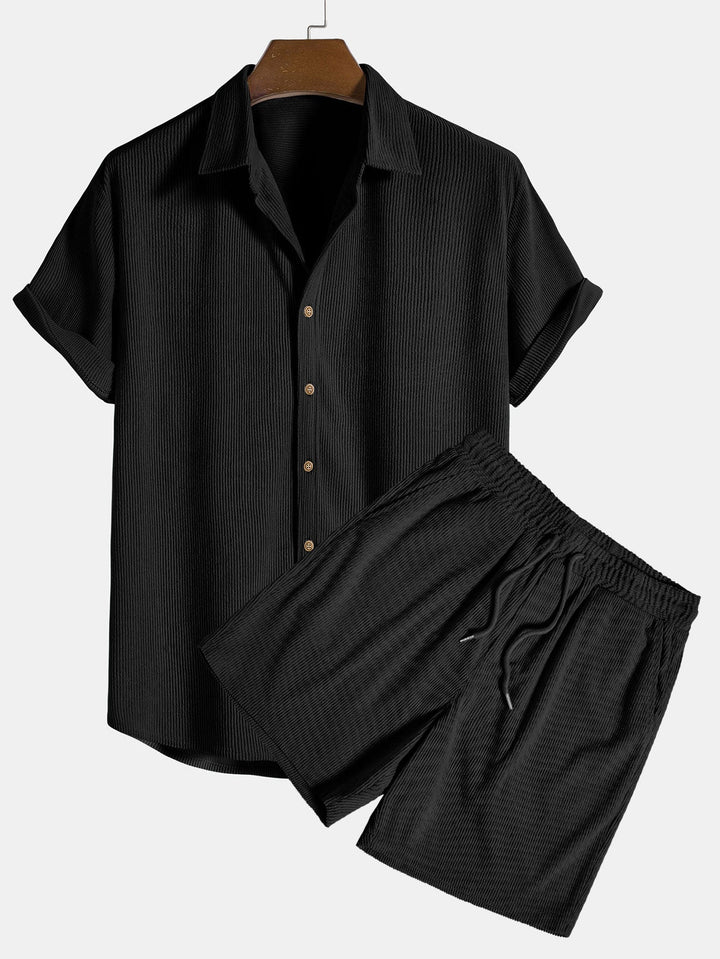 Chemise à manches courtes en velours côtelé avec boutons et shorts