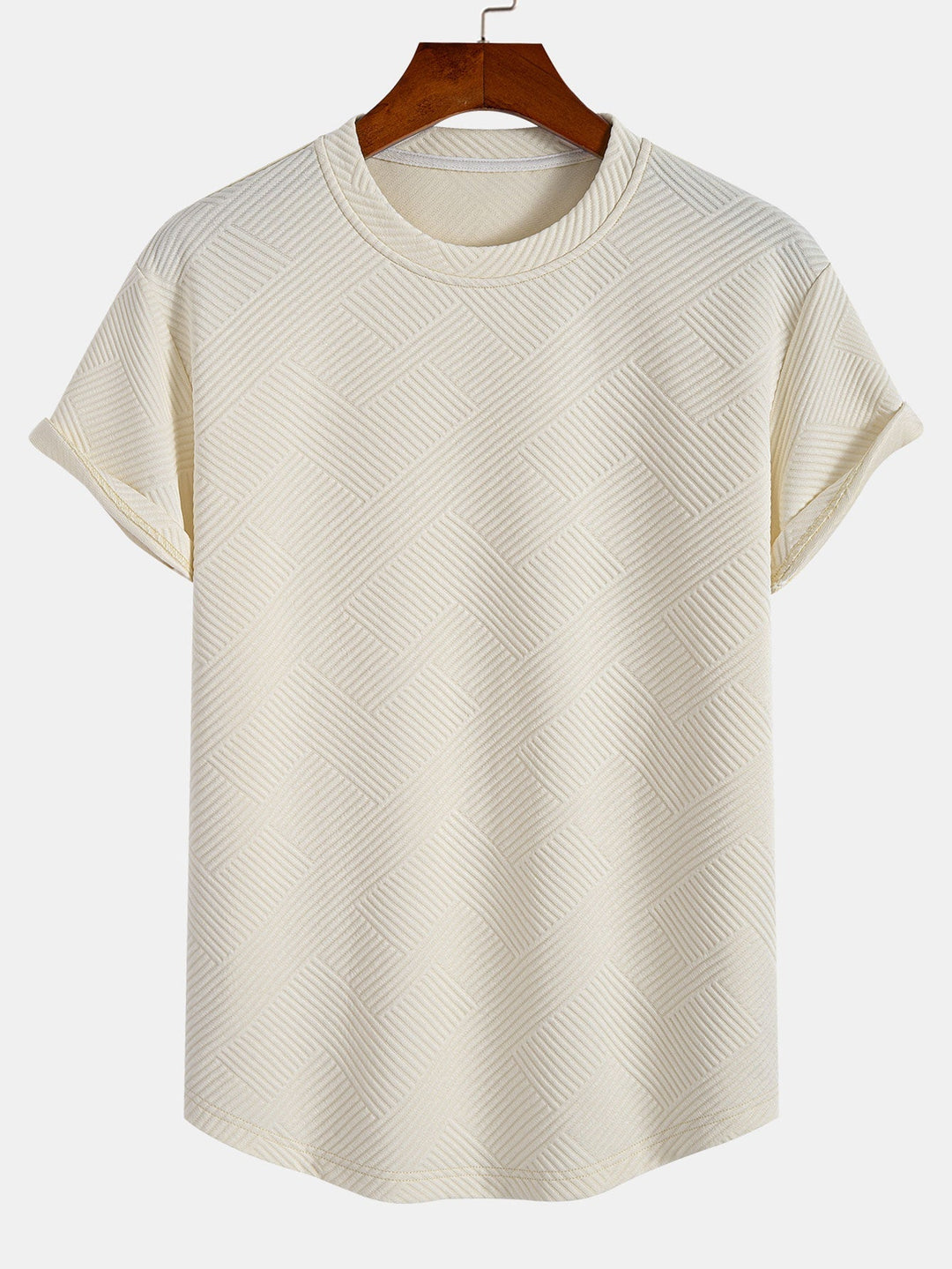 T-shirt à manches courtes en jacquard rayé avec ourlet en arc
