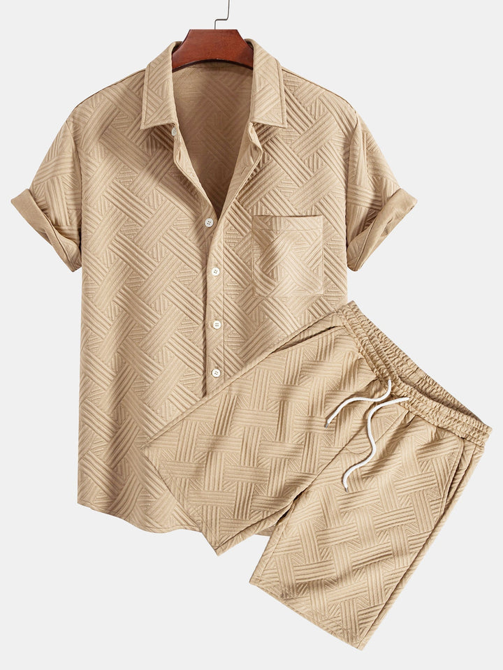Chemise à boutons en jacquard rayé & Shorts à cordon de serrage