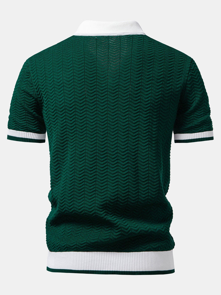 Polo à col en V en maille à contraste de texture