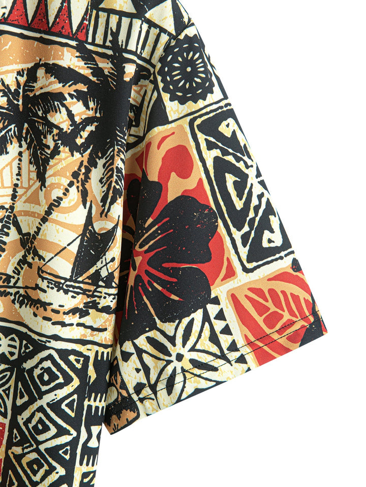 T-shirt Bouton Palmier Tortue Géométrie à imprimer & Shorts de Bain