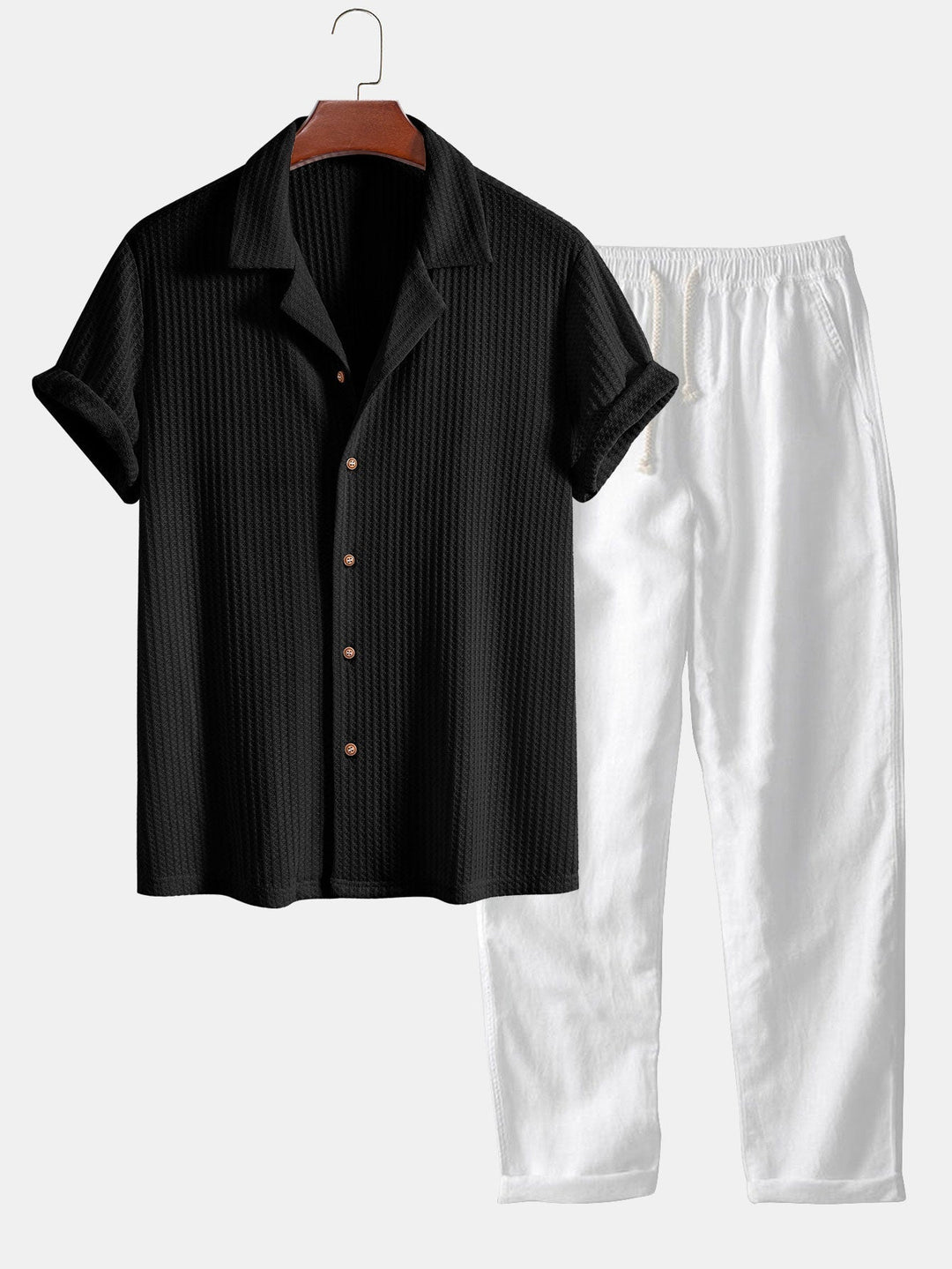 Chemise cubaine à manches courtes et pantalon en lin à jambe droite