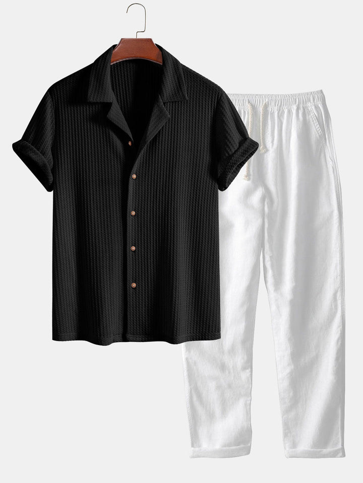 Chemise cubaine à manches courtes et pantalon en lin à jambe droite