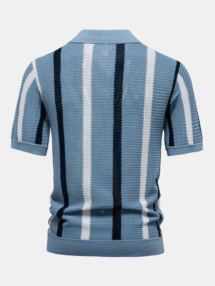 Polo à col en V en maille rayée
