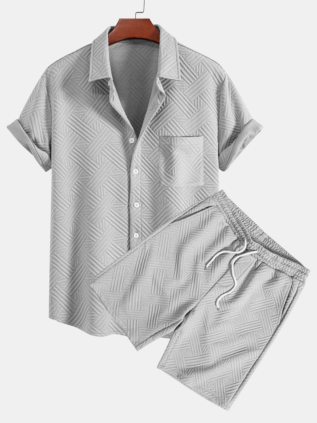 Chemise à boutons en jacquard rayé & Shorts à cordon de serrage