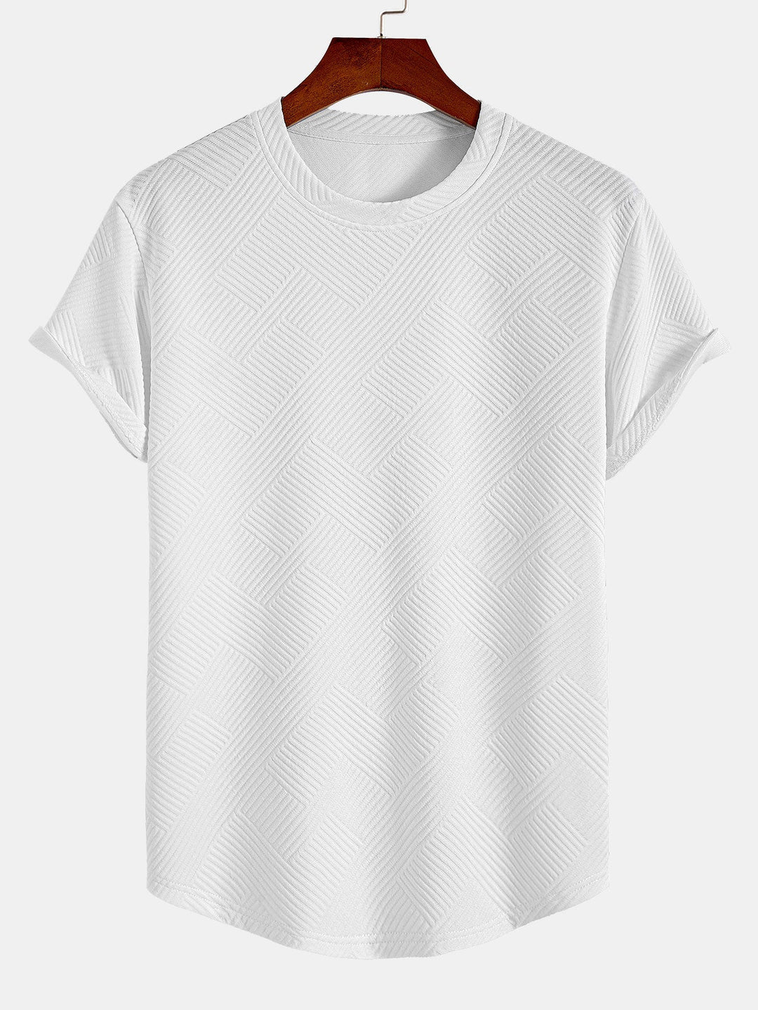 T-shirt à manches courtes en jacquard rayé avec ourlet en arc