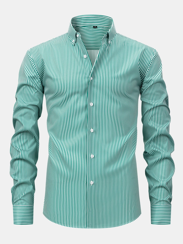 Chemise à rayures à manches longues avec boutons & Pantalon droit à taille élastique