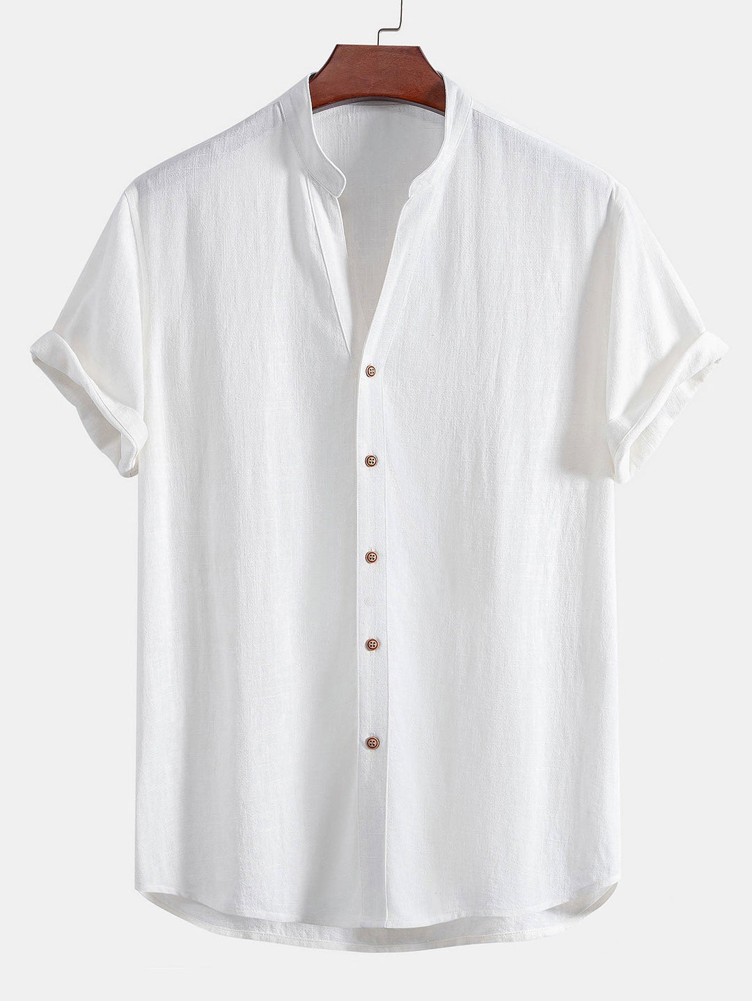 Chemise en lin et rayonne à col en V à manches courtes
